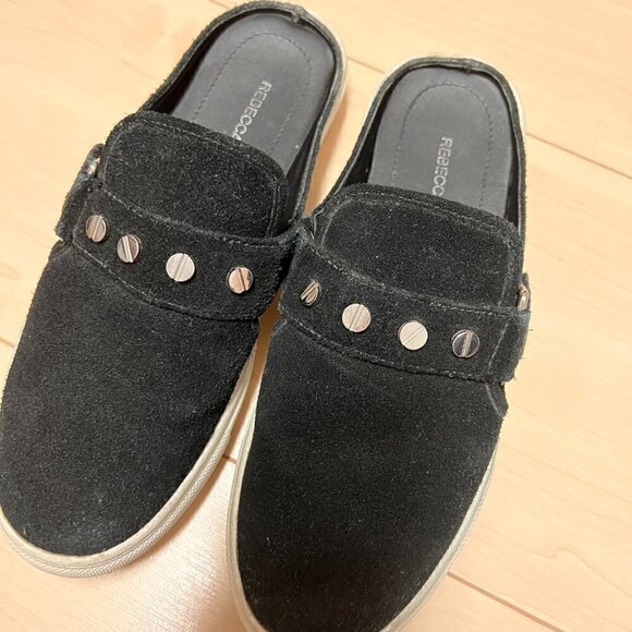 Rebecca Minkoff Black Suede Studded Sneaker Slides Sz 6 - Picture 2 of 10